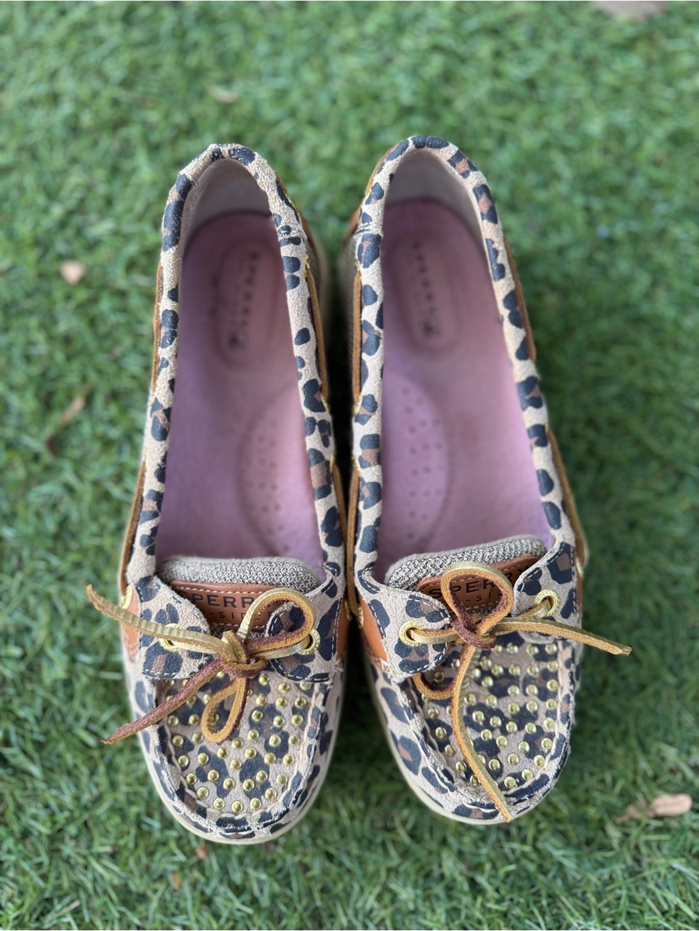 Sherry Top Sider Angelfish Leopard Print Studded Boat Shoes - 6.5M